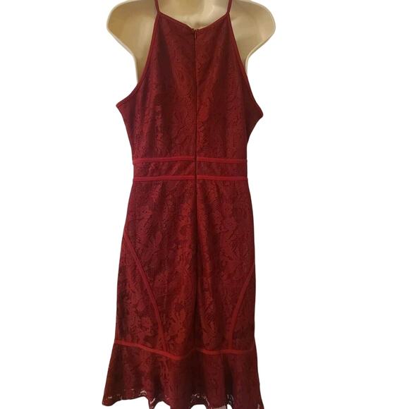 Women's Burgundy Lace Dress - Mermaid Cocktail - M- Candelite - Picture 4 of 5